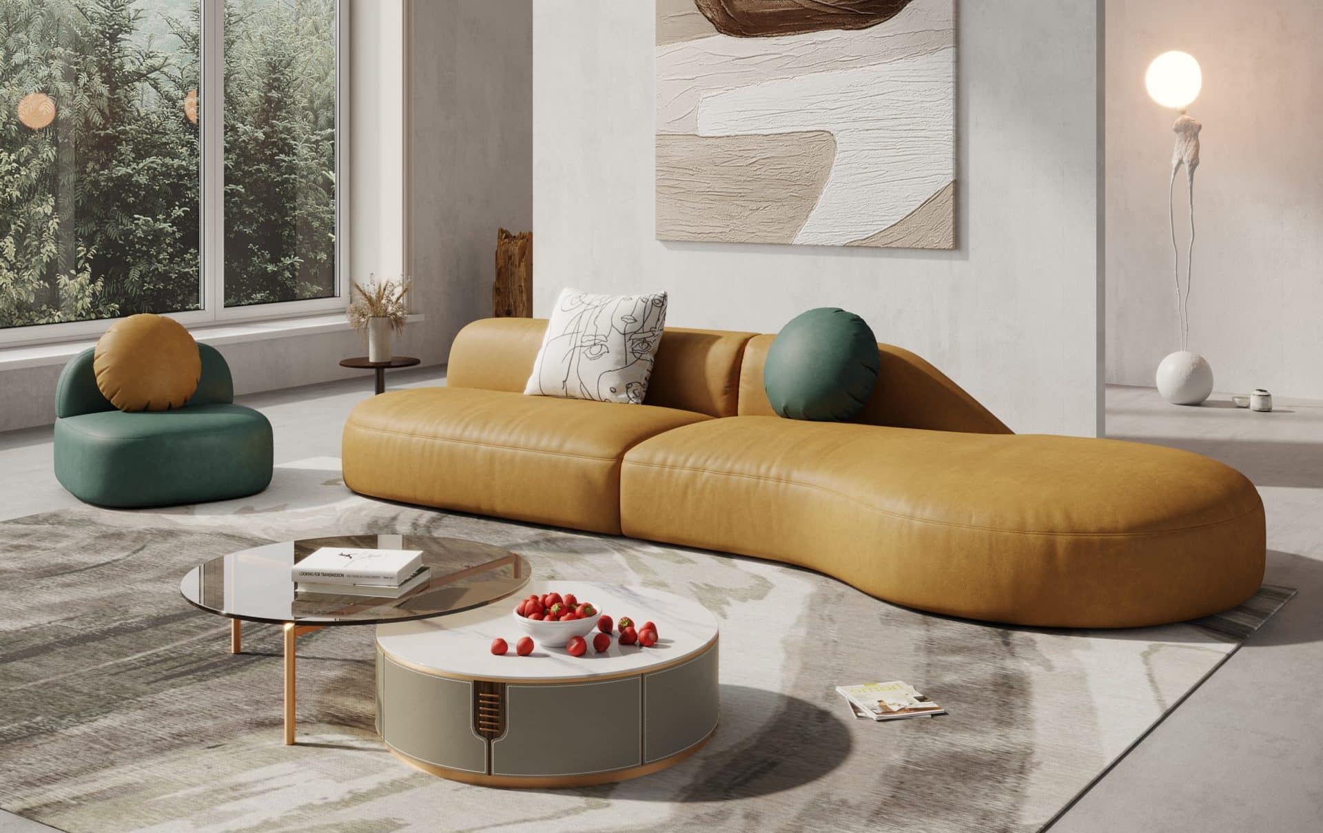 Ophelia Modern Curved Leather Armless Sofa Set MAAC Home