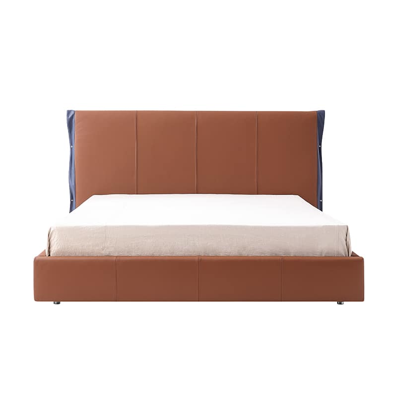 Tokushima King And Queen Size Wood and Genuine Leather Bed MAAC Home