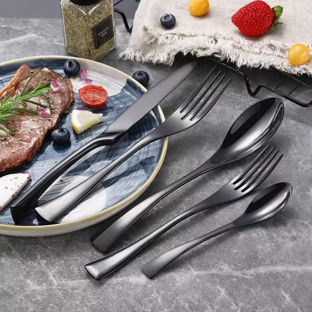 Sleek Black Cutlery Set for Urban Living MAAC Home